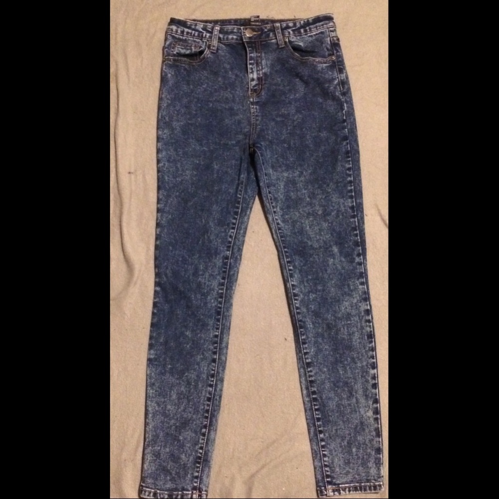 Acid wash high rise skinny jeans